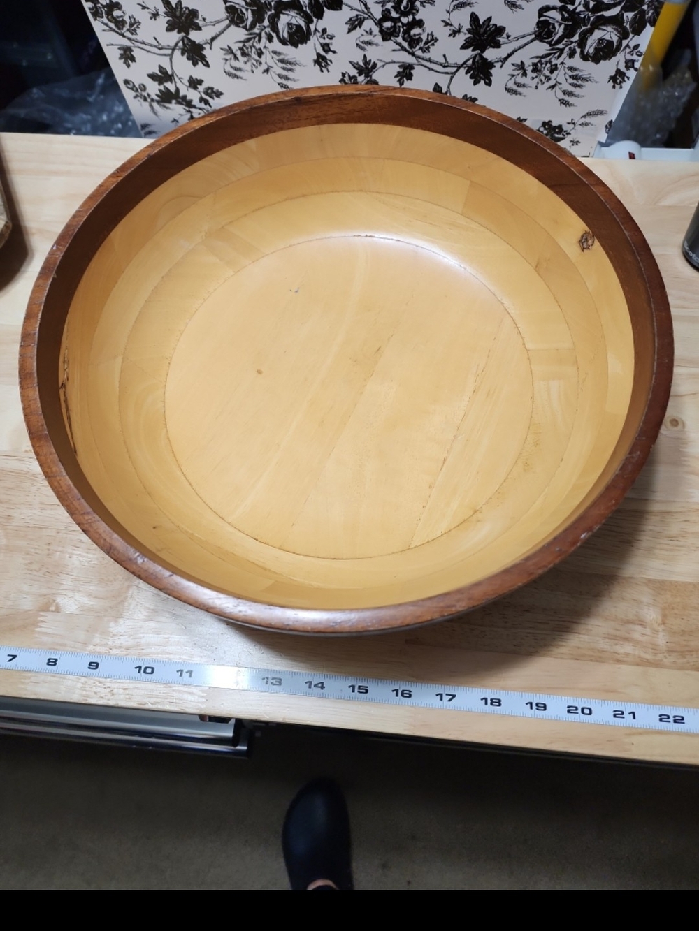 Vintage Round Wooden Serving Bowl in Natural and Brown